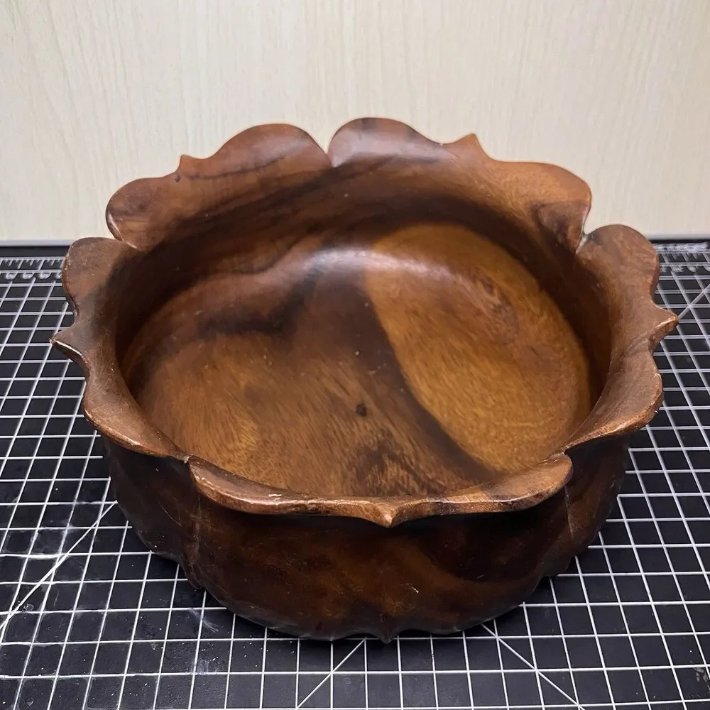 Vintage Hardwoods Wooden Bowl MCM tulip Carved Natural Storage Decor Container